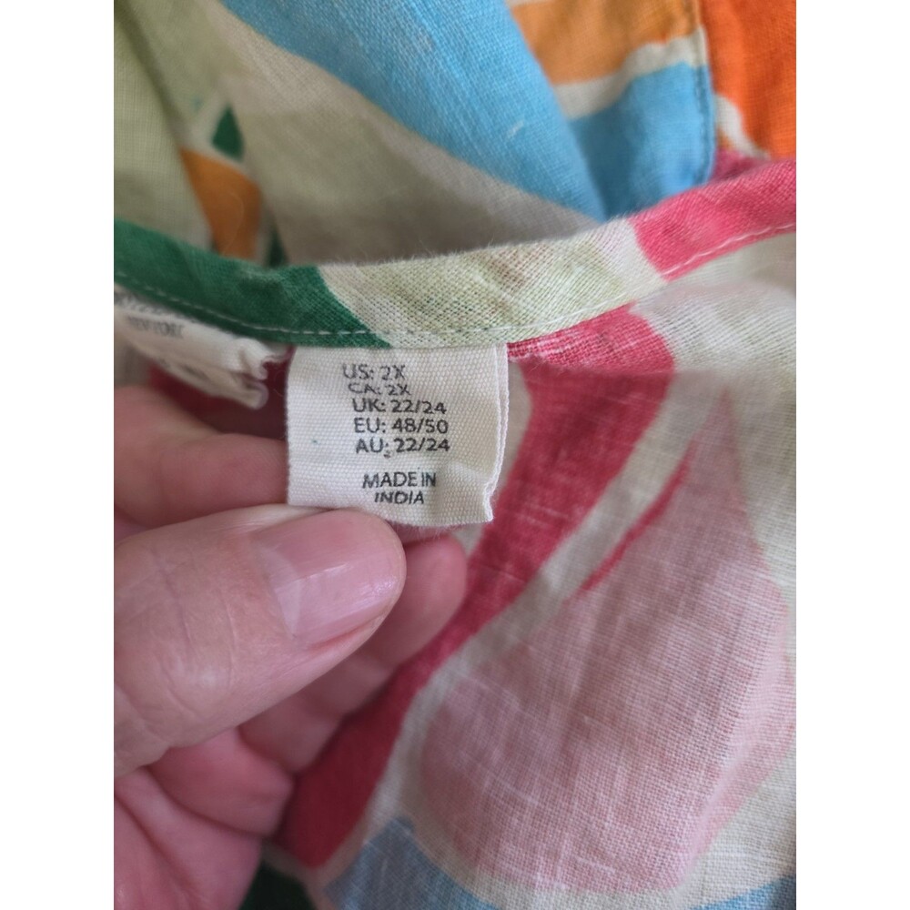 Christopher Siriano Colorful Linen Top2X Short Sleeve Tropical Summer Beachy - Picture 7 of 8